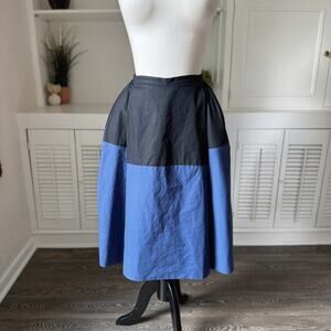 Bottega Veneta Black Blue Cotton Colorblock Pleated Full Midi Skirt Size 42/6